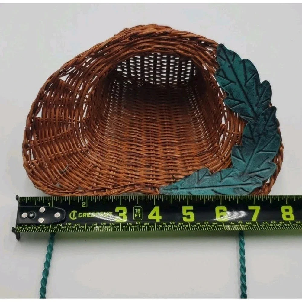 Decorative Hanging Wicker Basket with Green Metal Wire Cottagecore‎